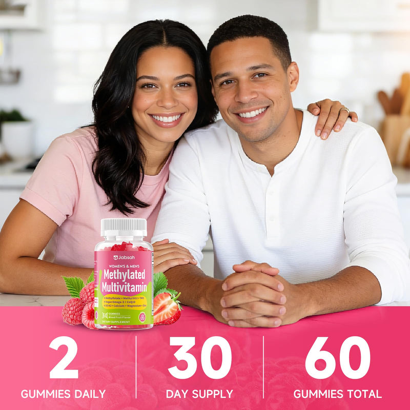 Methylated Vitamin B Complex Gummies for Women & Men, Multivitanins Gummy with Vitamin A, C ,E, Methylfolate & B12, TMG, Calcium, D3 K2, Magnesium & More for Overall Health-Vegan, Sugar Free,120 Cts 60 Count (Pack of 2)