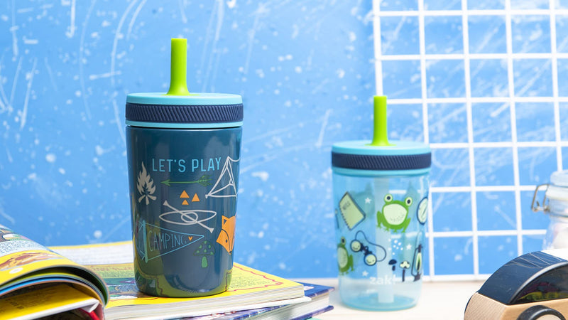 [Australia] - Zak Designs Campout and Camping Kelso Tumbler Set, Leak-Proof Screw-On Lid with Straw, Bundle for Kids Includes Plastic and Stainless Steel Cups with Bonus Sipper, 3pc Set, Non-BPA 3 Piece Set 