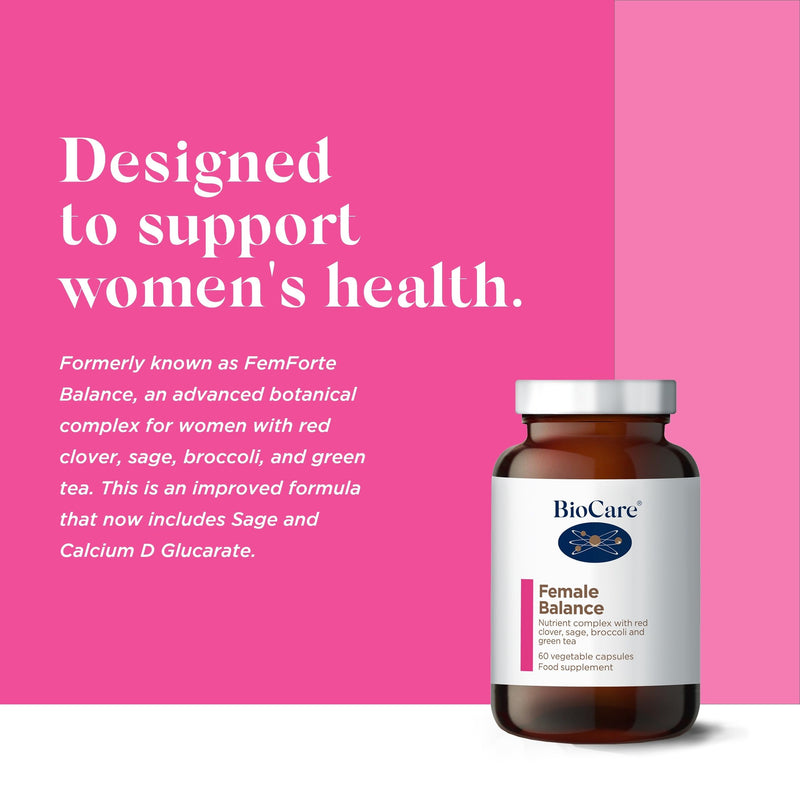BioCare Female Balance - Botanical Complex with Calcium D Glucarate, Red Clover, Sage, Broccoli & Green Tea - Supplement for Women - 60 Capsules
