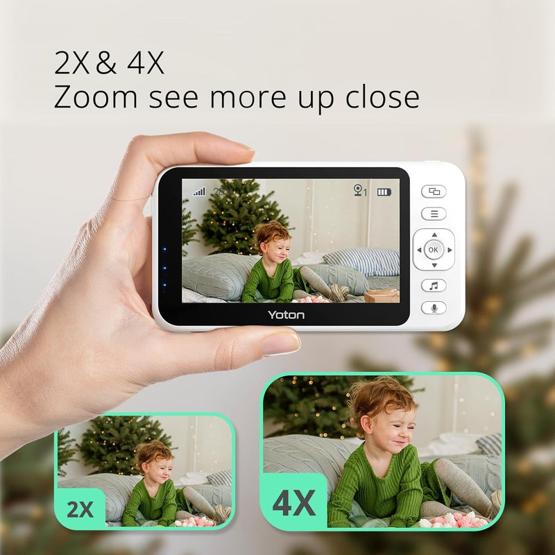 [Australia] - YOTON Baby Monitor no WiFi, 4.3" Baby Monitor Camera with 4X Zoom, 1.8m USB-C Charging Cable, Infrared Night Vision, Two Way Audio, Rechargeable 1500mAh Battery, for Baby/Pet (White) 