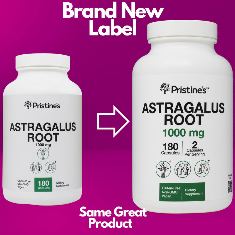 [Australia] - PRISTINE'S Astragalus Root Immune Support Supplement Capsules -1000mg 90 Day Supply Herbal Adaptogen - Healthy Aging, Heart & Lung Health 