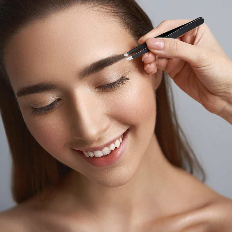 24PCS Slanted Lash Tweezer for Women Men, Eyebrow Tweezers Stainless Steel Slant Tip Tweezers for Ingrown Hair Removal Eyelash Extension Plucking Blackhead 24