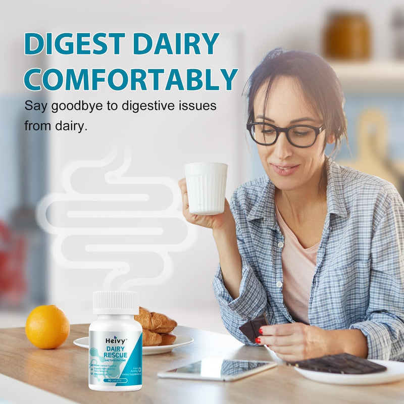 [Australia] - Heivy Lactase Enzyme 3000 FCC Dairy Relief Fast Acting Supplement, Lactose Intolerance Pills 90 Caplets, Vegan, Non-GMO, Gluten & Dairy Free, Made in USA(2 Pack) 90 Count (Pack of 2) 