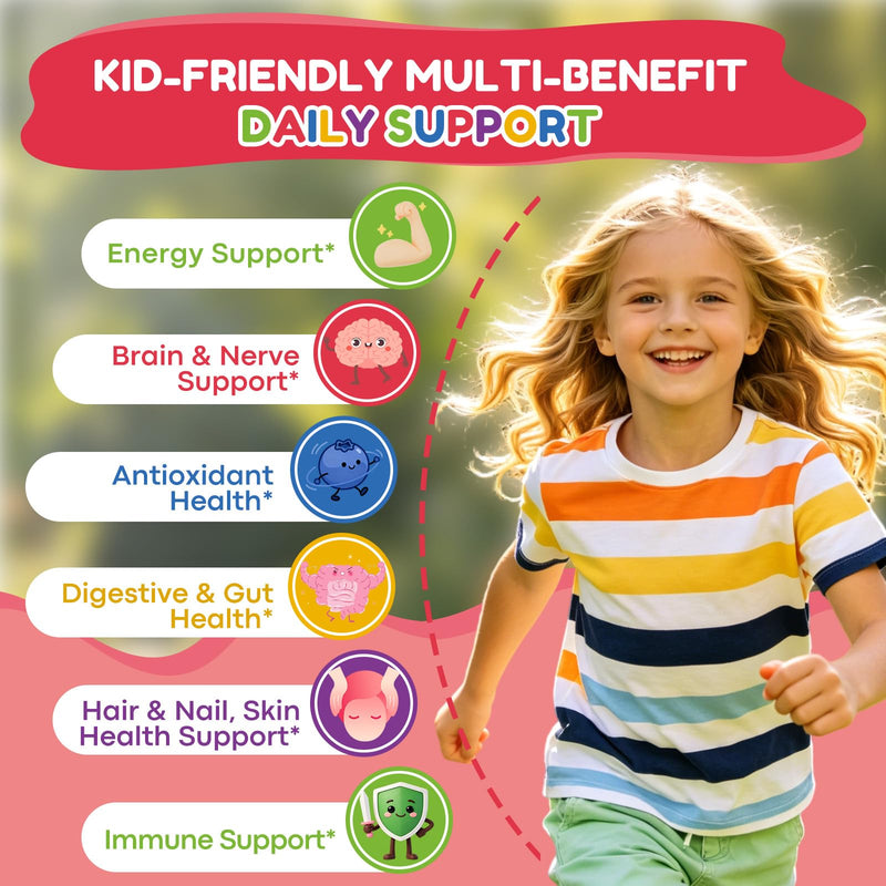 Vitamin B Complex for Kids with B1, B6, B9, B12 & Magnesium, Super Greens, Kids B Complex Supplement for Brain Support, Energy & Focus, Digestive Gut & Immune Support, Strawberry Flavor, 2 fl oz
