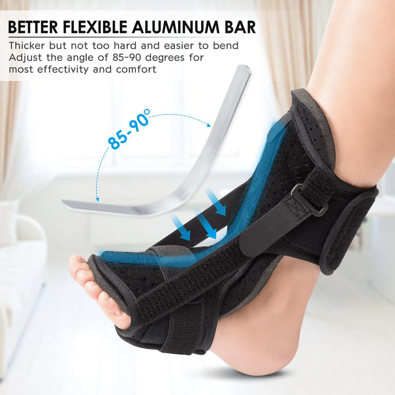 Plantar Fasciitis Night Splint: Upgraded Brace with Soft Memory Foam Pad | Ankle Brace for Plantar Fasciitis Relief Achilles Tendonitis Relief Foot Drop Heel Arch Pain Black Black-1pack