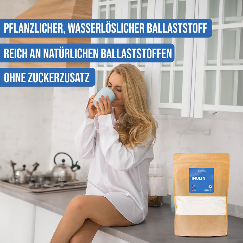 [Australia] - RheinNatur Inulin powder 1 kg - 100% inulin from chicory root - Vegetable fiber - Supports healthy intestinal flora - 1000 g bag 