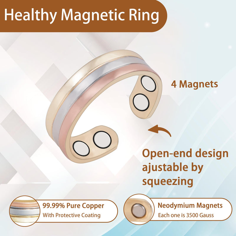 [Australia] - Pure Copper Ring for Women, Magnetic Rings with Magnets, Tricolor Gold Jewelry Gift 