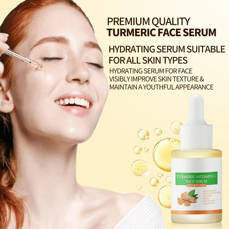 Turmeric Vitamin C Face Serum For Women, Hydrating Serums For Face With Ginger For Dull Skin,Sun Damage, Fine Lines, For Plumper, Smoother Skin, Clarifying 30ml