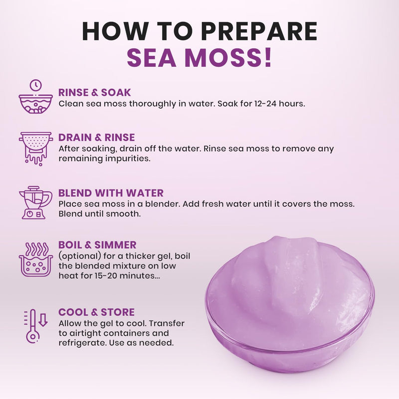 Purple Sea Moss Raw Organic| Makes 160oz of Gel - 100% Wild Crafted| Non-GMO Sun-Dried Mineral Rich Super Food for Energy| Booster Healthy, Immunity Digestion (8oz) Purple 8 Ounce