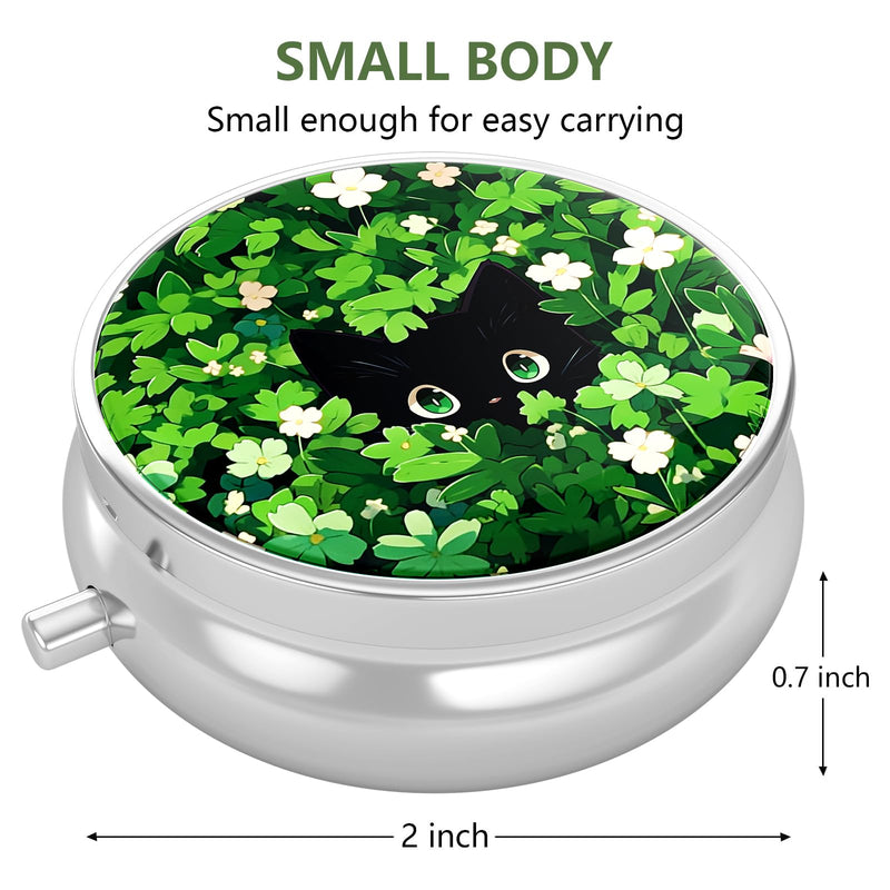 Pill Box, Small Pill Case for Purse & Pocket, Travel Medicine Organizer | Cute Travel Medicine Organizer, Portable Medicine Container Holder to Hold Vitamins, Medication, Fish Oil & Supplement Green Leave Cat