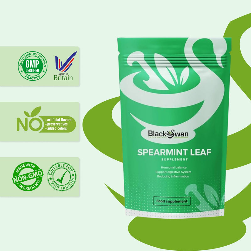 Black Swan Spearmint Leaf Capsules - 500mg Hormonal Balance Digestive Health Fatigue & Stress Relief Support Antioxidant Formula Natural Supplement - 120 Caps 4 Month Supply 120 count (Pack of 1)