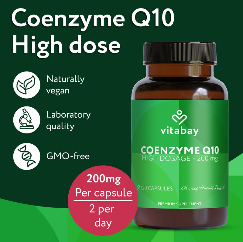 Vitabay Coenzyme Q10 Ubiquinone 200 mg – 120 Vegan Capsules – high Strength CoQ10 – Natural Q10 from Plant Fermentation – additive-Free & 100% Vegan – Laboratory Tested in Germany 120 Count (Pack of 1)