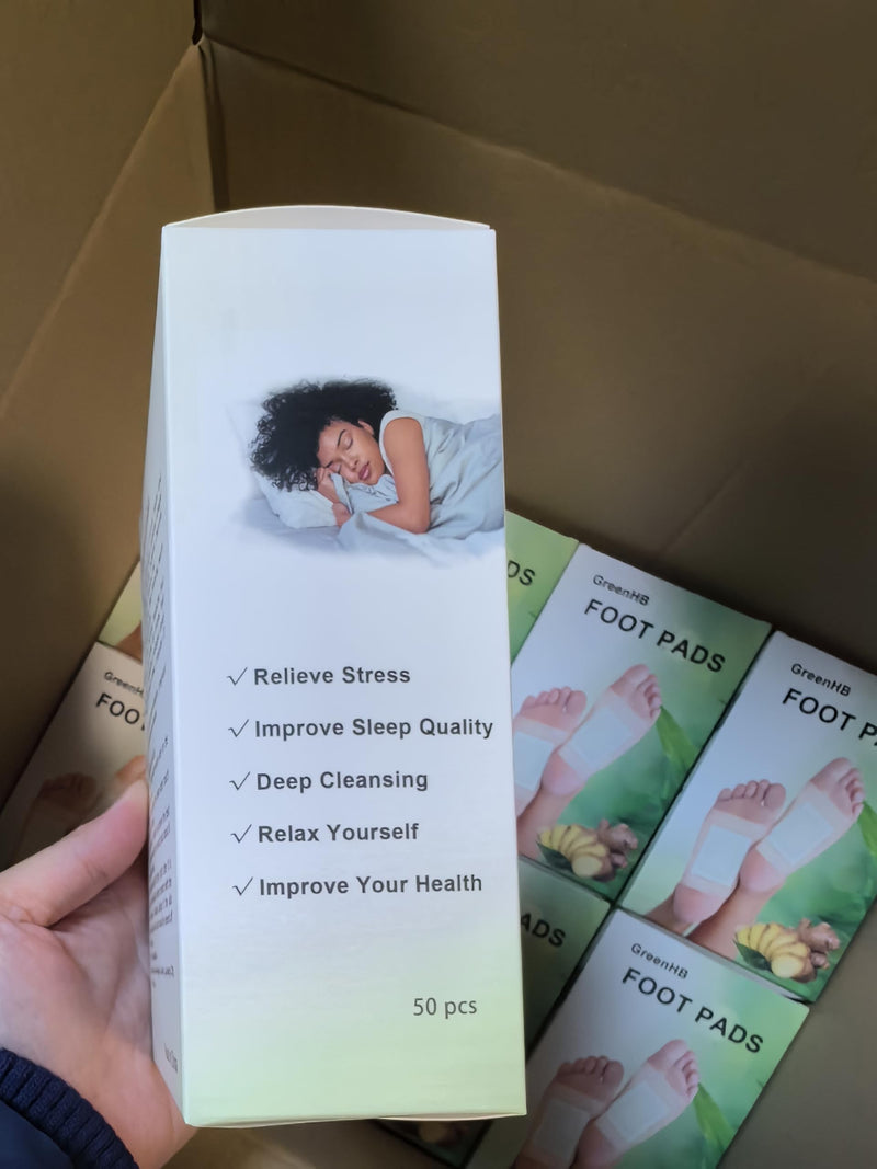 [Australia] - Lymphatic Drainage Ginger Foot Pads 50 Pads - Ginger Oil Foot Patches Deep Cleansing Sleep Aids Relieve Stress and Fatigue Improve Sleep Quality 