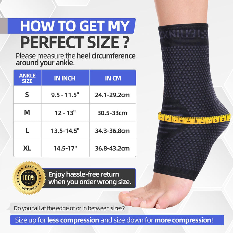[Australia] - Pack of 2 Ankle Brace, Professional Ankle Brace for Women/Men Compression Socks Foot Brace for Plantar Fasciitis, Arthritis, Sprained Ankles, Achilles Tendon, Joint Pain, Sport M Black 