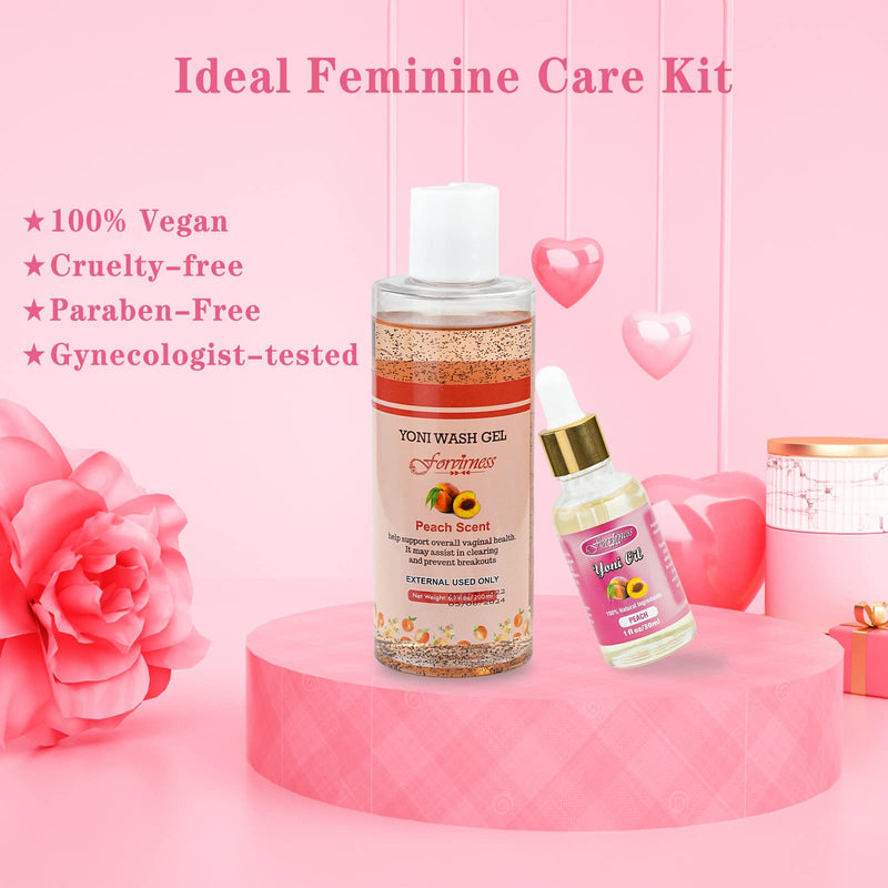 [Australia] - Natural Feminine Wash Yoni Oil Set, Vaginal Wash with Cleaning Factor, Yoni Wash for Women pH Balance,1 fl.oz Peach Feminine Oil & 6.7 fl.oz Intimate Wash 