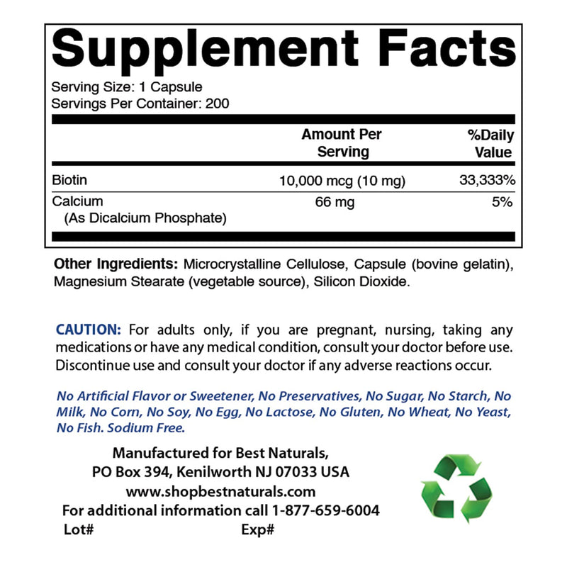 Best Naturals Biotin 10,000 Mcg & Folic Acid 1000 mcg