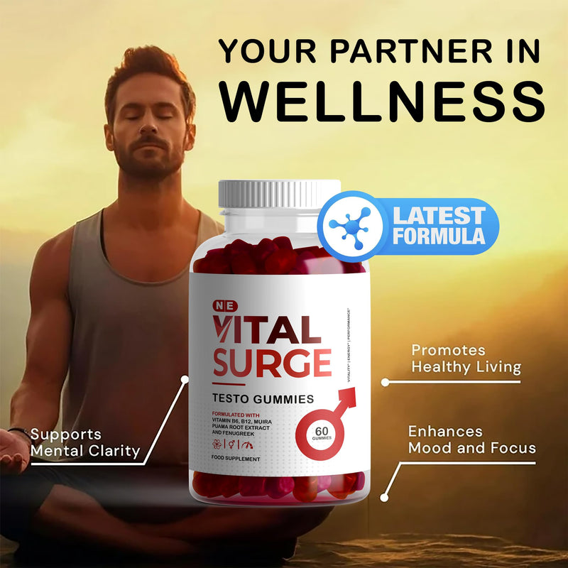 Vital Surge Testo Gummies, 60 Gummies, Formulated with Vitamins B6, B12, Muira Puama Root Extract and Fenugreek