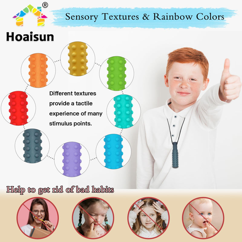 [Australia] - Sensory Chew Necklaces for Boys and Girls, 8 Pack Chew Necklace for Sensory Kids with Autism, ADHD, SPD, Biting, Silicone Oral Sensory Toys for Autism Adults Reduce Chewing Anxiety Fidget Red,Orange,Yellow,Blue,Green, Violet, Turquoise,Gray 