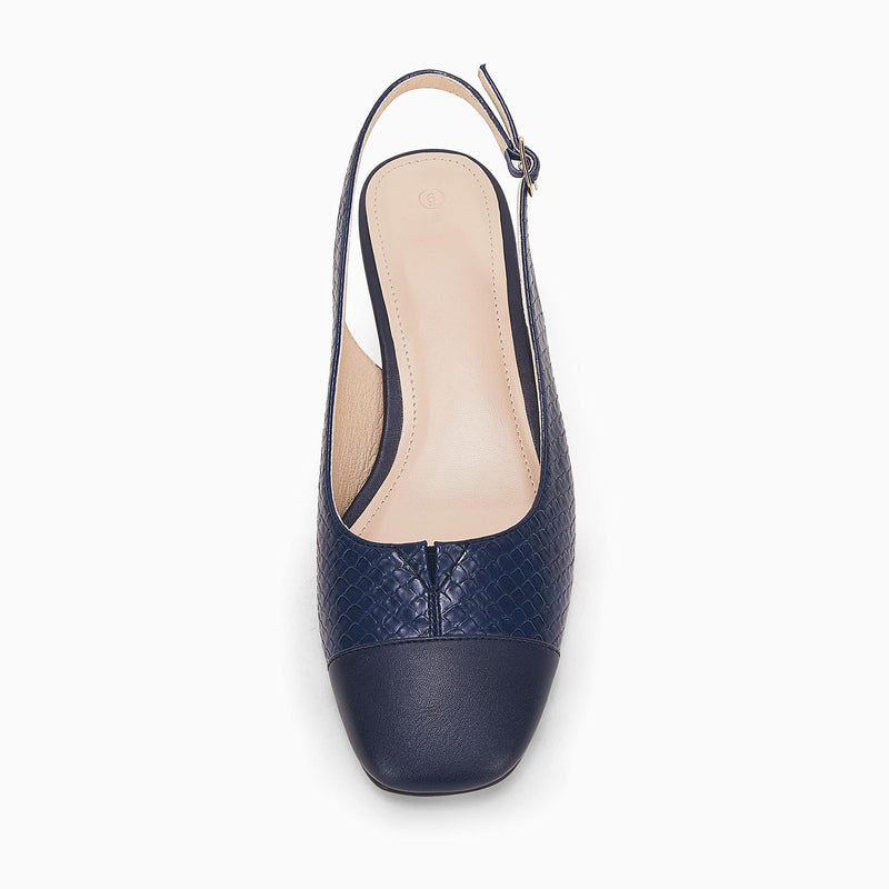 Rilista Women's Slingback Low Heels Closed Toe Chunky Block Heel Comfortable Office Dress Pumps Shoes 9 Navy
