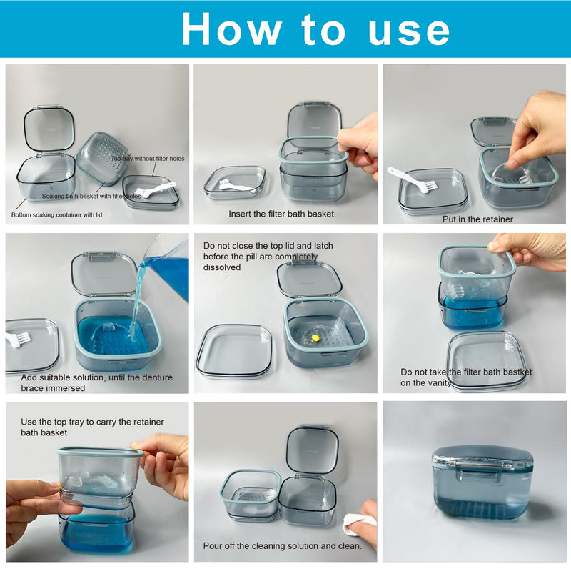 [Australia] - Denture Bath Box , Denture Case,Retainer cup,Three-Layer Separation Retainer Case, Denture Cup , Mouth Guards Holder,Partial Denture Soak Container,Retainer Holder Box Size :3.15*2.08*3.35in(blue) blue 
