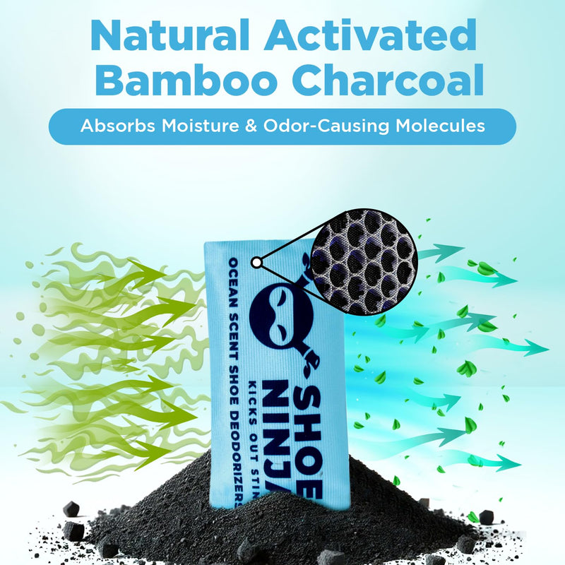 [Australia] - Shoe Ninja Shoe Deodorizer - Shoe Odor Elimination with Activated Charcoal, Versatile and Reusable Shoe Smell Remover, Boxing Glove Deodorizer, and Shoe Freshener, Great for Sports - 1 Pack Count of 2 Ocean 1 Count (Pack of 2) 