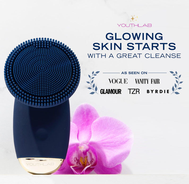 SoniGlow Silicone Facial Cleansing Brush – Electric Vibrating Skincare Scrubber Tool for Deep Pore Cleansing, Gentle Massage, Makeup Removal, Waterproof and Rechargeable (Navy) Navy Blue