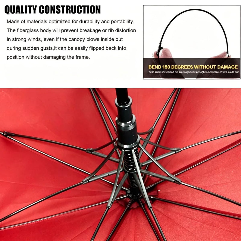 2-in-1 Walking Sticks Umbrella - Windbreak Ribs Walking Cane Umbrella Lightweight, Windproof, Heavy-Duty Frame- Ideal Father's Gift for Climbing, Hiking, Hanging Out on Raining Red