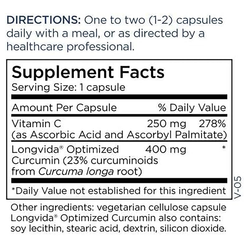 Metabolic Maintenance Curcumin + C Longvida 400 mg, 60 Capsules | Longvida High Absorption Turmeric Extract with Vitamin C for Antioxidant and Joint Support, Gluten-Free