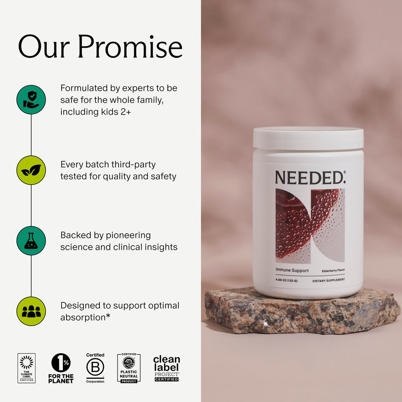 Needed. Immune Support Immunity Powder, Zinc with Elderberry | For the Whole Family, Pregnancy-Safe Immunity Supplement, Easy to Take