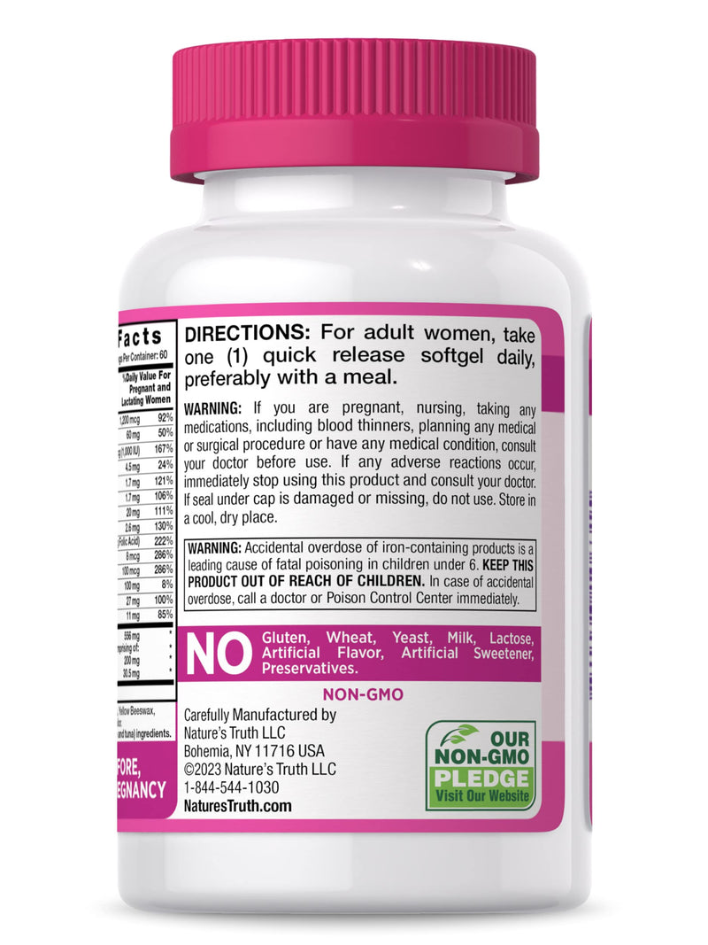 [Australia] - Nature's Truth Prenatal Vitamins with DHA and Folic Acid | 60 Softgels | Non-GMO & Gluten Free Supplement 