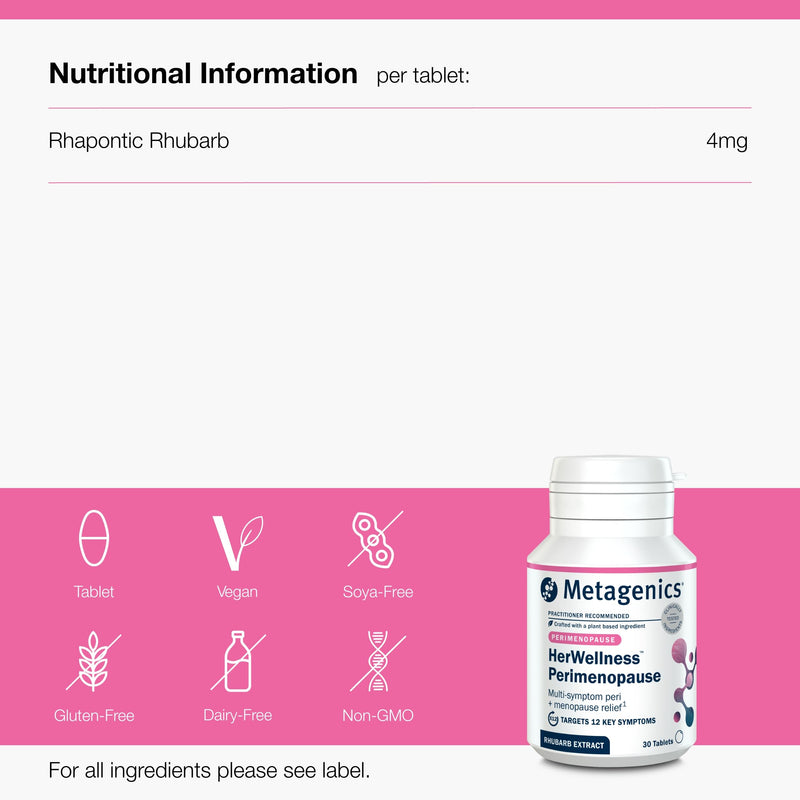 Metagenics HerWellness Perimenopause - with ERR 731 Rhubarb Extract - Plant-Based Supplement for Womens Health - Vegan, Non-GMO - 30 Tablets