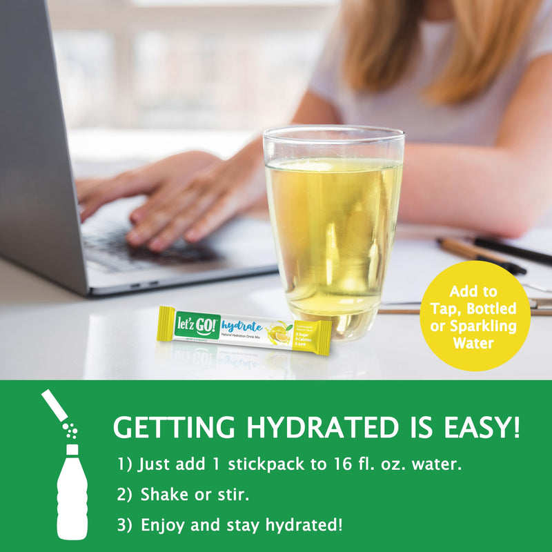 Let'z Go! Hydrate - Electrolyte Drink Mix - Hydration + Electrolytes + Antioxidant Powder Packets, Natural Flavors, Vitamins C + D | No Sugar | No Calories | (15 Count) Lemonade - Pack of 2