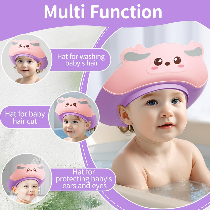 [Australia] - Baby Shower Cap Shield for Kids Soft Silicone Adjustable 1-10 Years Old Cartoon Deer Shower Cap for Kids Toddler Shower Cap Shield Makes the Kids Bath More Fun Pink 