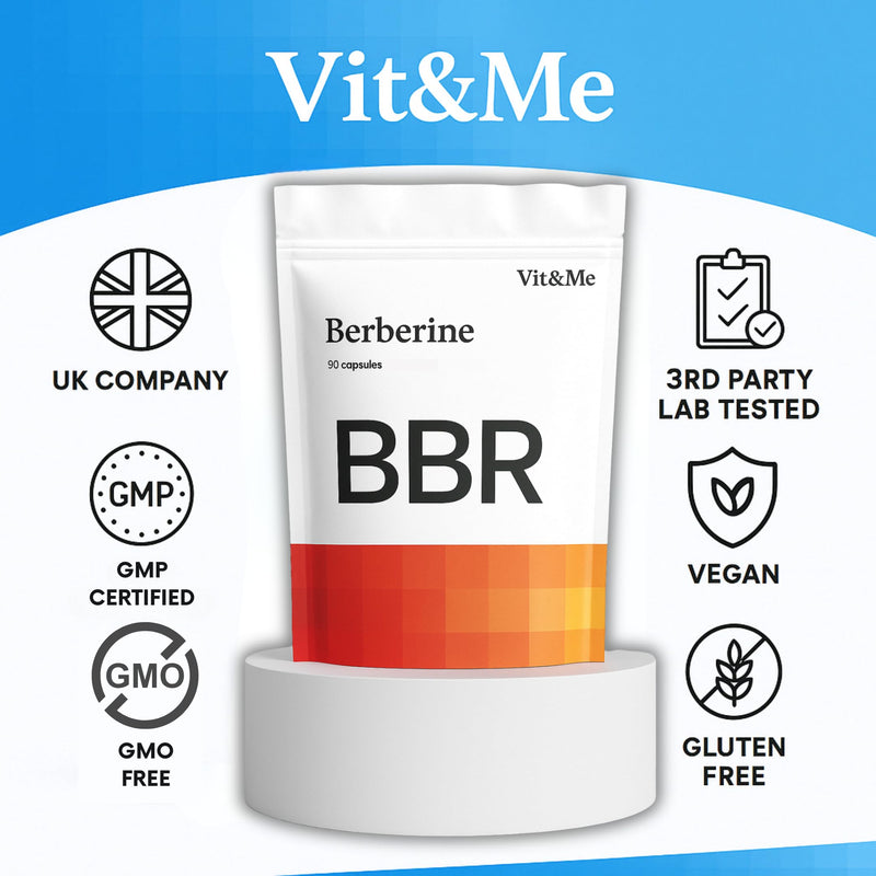 Berberine Supplement 90 Capsules, Flexible Dosage 500mg - 1000mg - 1500mg | 98% Pure Berberine HCL Clean High Strength | Blood Sugar Support, AMPK Metabolism, Heart & Gut Health, Vegan Non-GMO Vit&Me 90 count (Pack of 1)