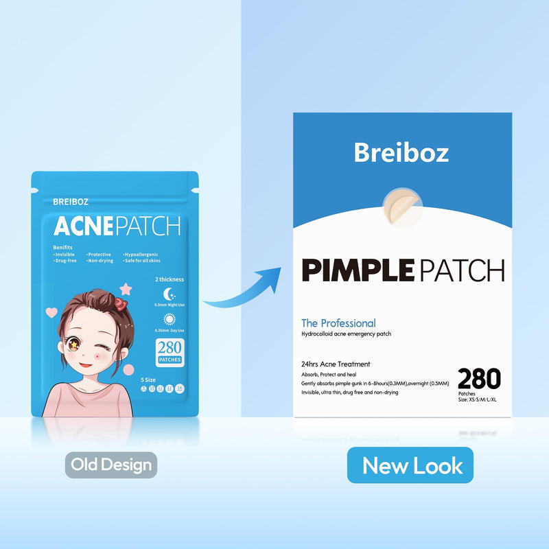 [Australia] - Pimple Patches for Face, Hydrocolloid Ace Patches, Zit Patches for Day and Night Invisible with Tea Tree, Salicylic Acid & Cica Oil-280 Patches,5 Size,2 Thickness 