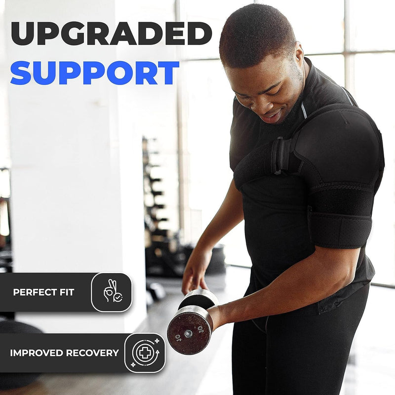 [Australia] - POAGL Adjustable Shoulder Brace for Men - Both Left and Right Arm - Pain Relief for Torn Rotator Cuff, Compression Support Sleeve for Dislocation, Bursitis, Tendonitis (Black, Medium) Black 