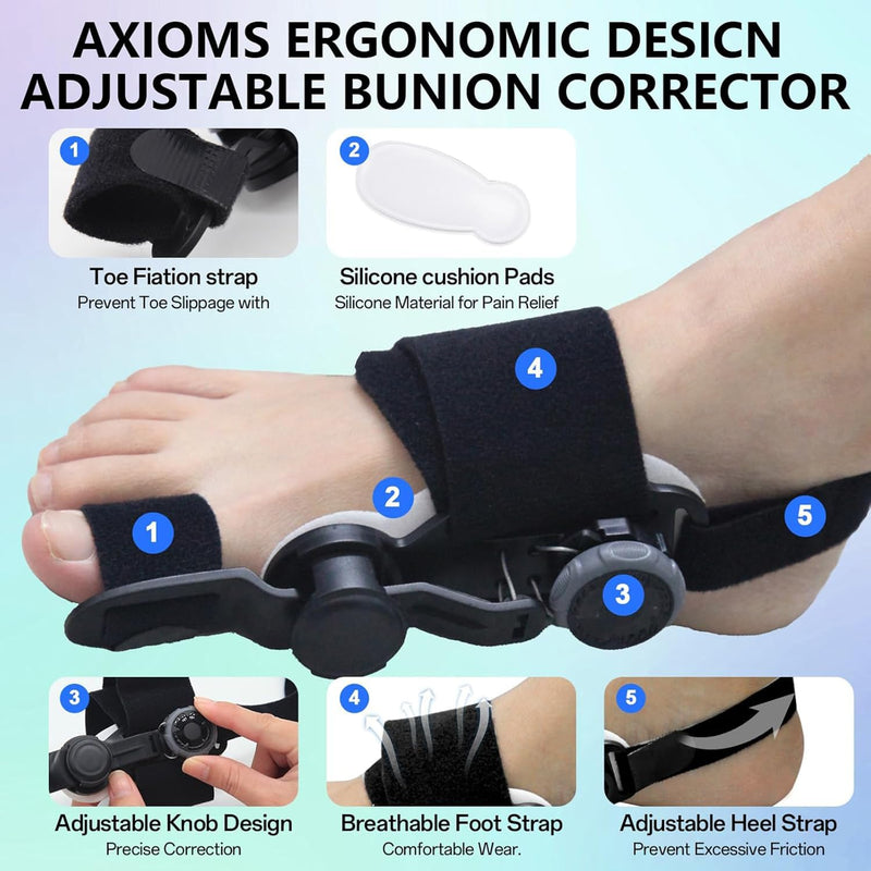 Axioms Bunion Corrector for Women Big Toe,Bunion Relief Straightener,Bunion Splint-Adjustable Knob Bunions Correction,Breathable & Anti-slip Suitable for Left Right Feet, Black 1Pack 1 Pack