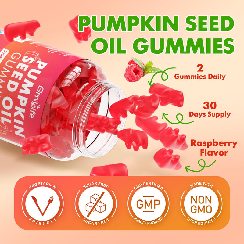 [Australia] - Pumpkin Seed Oil Gummies with Saw Palmetto, Organic Pumpkin Seed Oil Supplement for Hair Growth & Skin Health, High Pure Extract for Women Men, Raspberry Flavor, 60 Count 