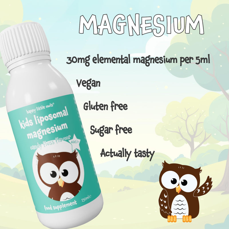 Kids Magnesium Candy Floss Liquid 150ml – Liposomal Supplement for Kids, Toddlers 1yr+, Magnesium for Sleep & Relaxation Support, 30 Servings, Vegan Gluten Free | Happy Little Owls
