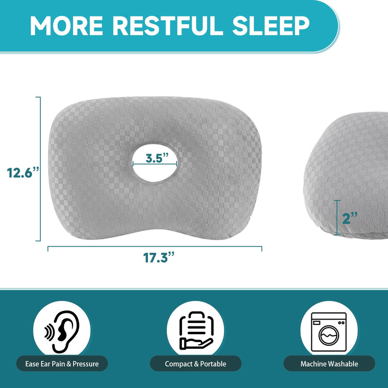 [Australia] - Ear Piercing Pillow with an Ear Hole, Cotton and Polyester Side Sleeping Pillow for CNH and Ear Pain Ear Inflammation Pressure Sores for Side Sleepers, Ear Guard Pillow (Light Grey) Light Grey 