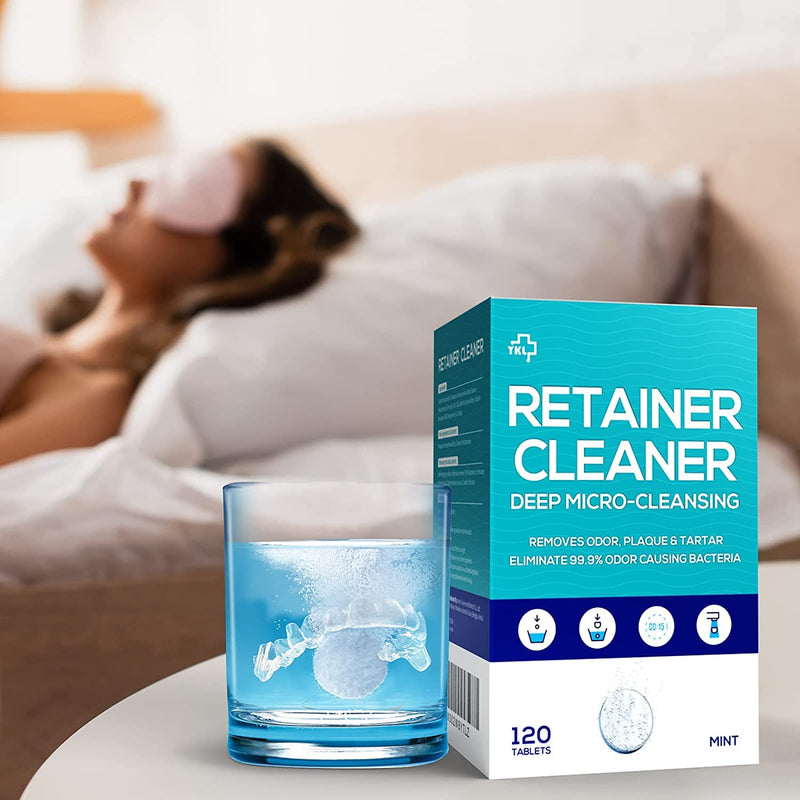 [Australia] - Y-Kelin Retainer and Denture Cleaner 120 Tablets for 4 Months Removes Stains Plaque Odors for Dentures Retainers Mouth Guard and Removable Dental Appliances (120 PCS, Mint) 