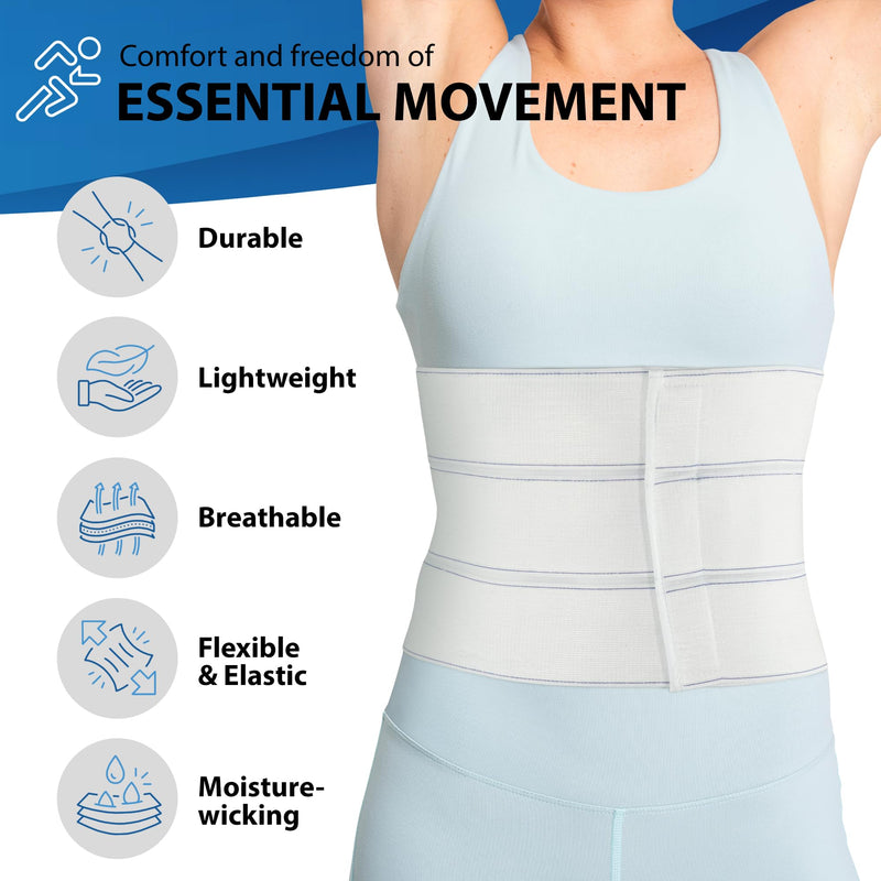 ORTONYX 9" Abdominal Binder for Men & Women, Postpartum Post-operative Post-surgery Compression Band, Umbilical Hernia Belt White 45"-60"