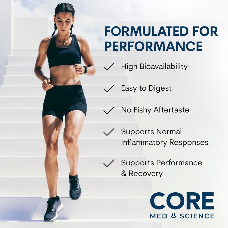 Core Med Science Omega-3 Fish Oil Supplement - NSF Certified for Sport | Omega-3 (2400mg), EPA (1200mg), & DHA (900mg) Helps Reduce Inflammation and Support for Heart & Brain Health - 60 Softgels