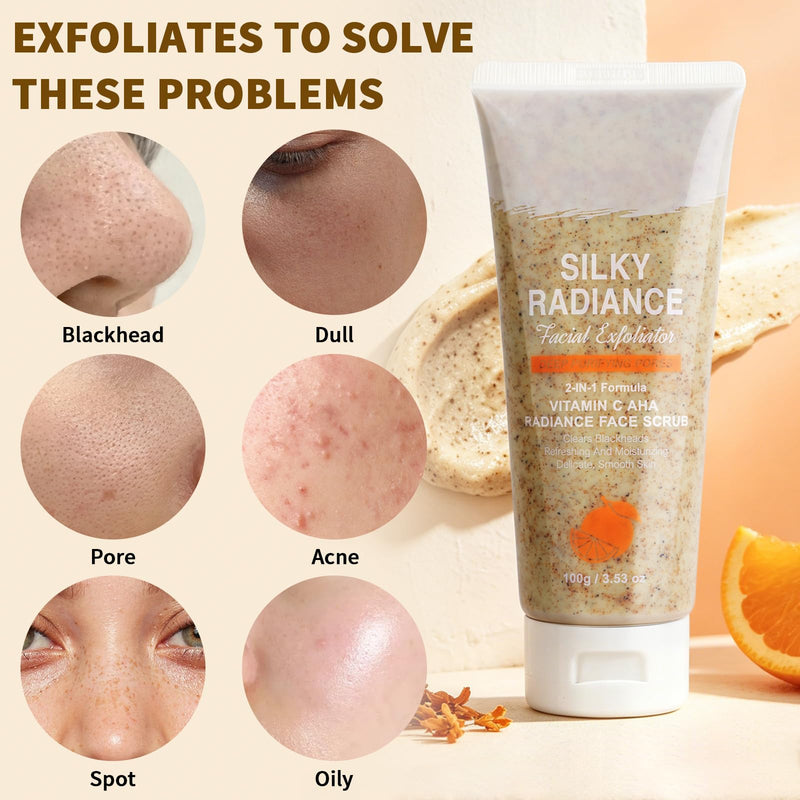 Vitamin C Face Scrub with AHA, Facial Scrub Exfoliator, Exfoliating Facial Wash, Exfoliating Scrub Face Cleanser for Women Men, Smooth, Brightening, Improve Dullness Dark Spot, 3.53 oz Vitamin C