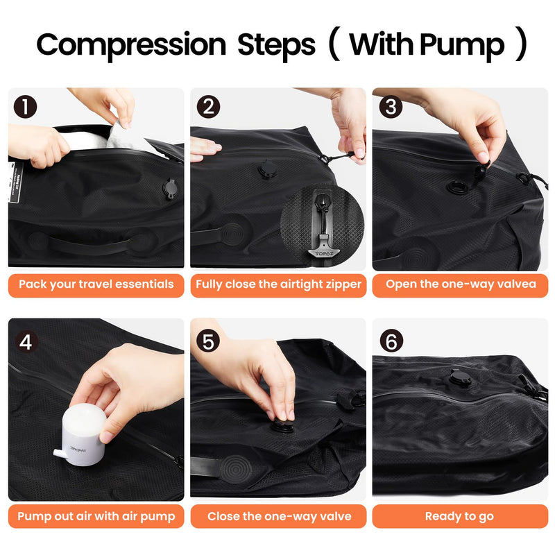 BAGAIL TPU Travel Vacuum Bags with Tag Pocket, IPX8 Waterproof Zipper, Reusable Space Saver Bags for Suitcase and Backpack (L+pump) L-With Pump