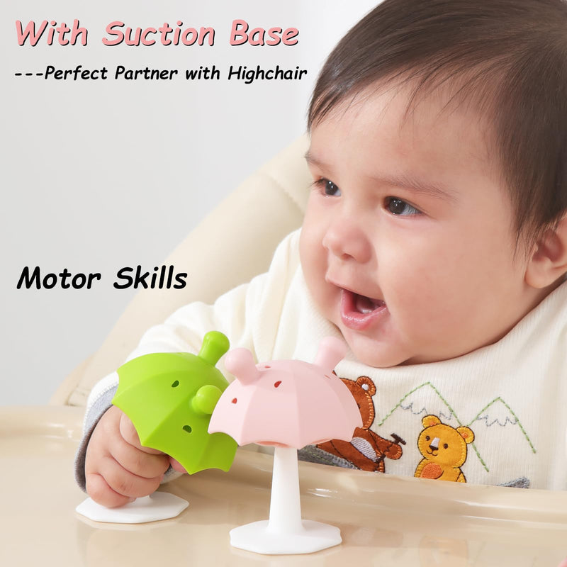 [Australia] - Umbrella Baby Teether with Suction Base, Keeping Baby Busy, Seposeve Teething Toys for Babies 0-6 Months, Silicone Teether Toys 6-12 Months 12-24 Months, Easy to Hold, BPA Free, Pink 