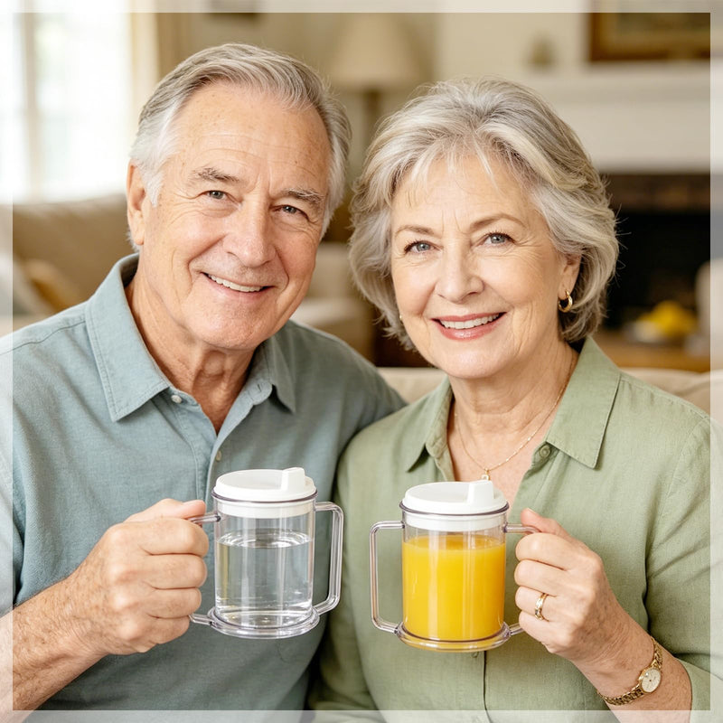 Adult Sippy Cup for Elderly, 10 oz Plastic Spill Proof Cups with 2 Handles for Adult Elderly Care Hospital Drinking Mug Easy to Grasp Handles for Hot and Cold Beverages