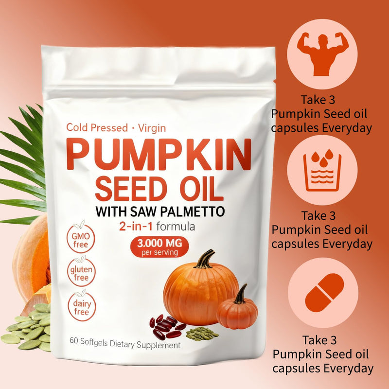 Pumpkin Seed Oil Softgels - Pumpkin Seed Oil Capsules | Portable | Cold Pressed | Gluten Free | Non-GMO - 60 pc / 1 Mini Bag