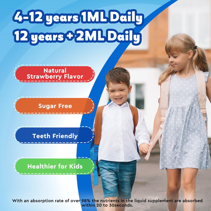 Kids Focus and Attention Supplements with Phosphatidylserine, Omega-3, Magnesium Glycinate & L-Theanine, Brain Vitamins Liquid Drops for Kids Memory, Cognitive, Sleep, Calm & Mood, Strawberry, 2 Fl Oz 2 Fl Oz (Pack of 1)