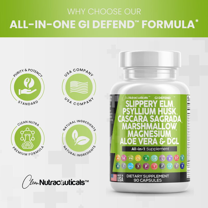 [Australia] - Clean Nutraceuticals Slippery Elm 5000mg Psyllium Husk 2000mg Pre Probiotic Digestive Gut Health Supplement with Aloe Vera Cascara Sagrada 2000mg Marshmallow Root DGL Licorice Senna Extract 
